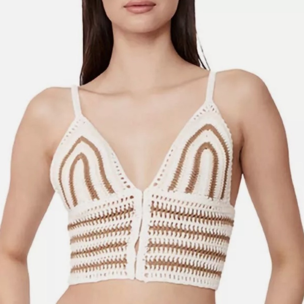 Bardot Farrah Crochet Knit Bralette Crop Top, Hook and Eye Closure, Small NWT